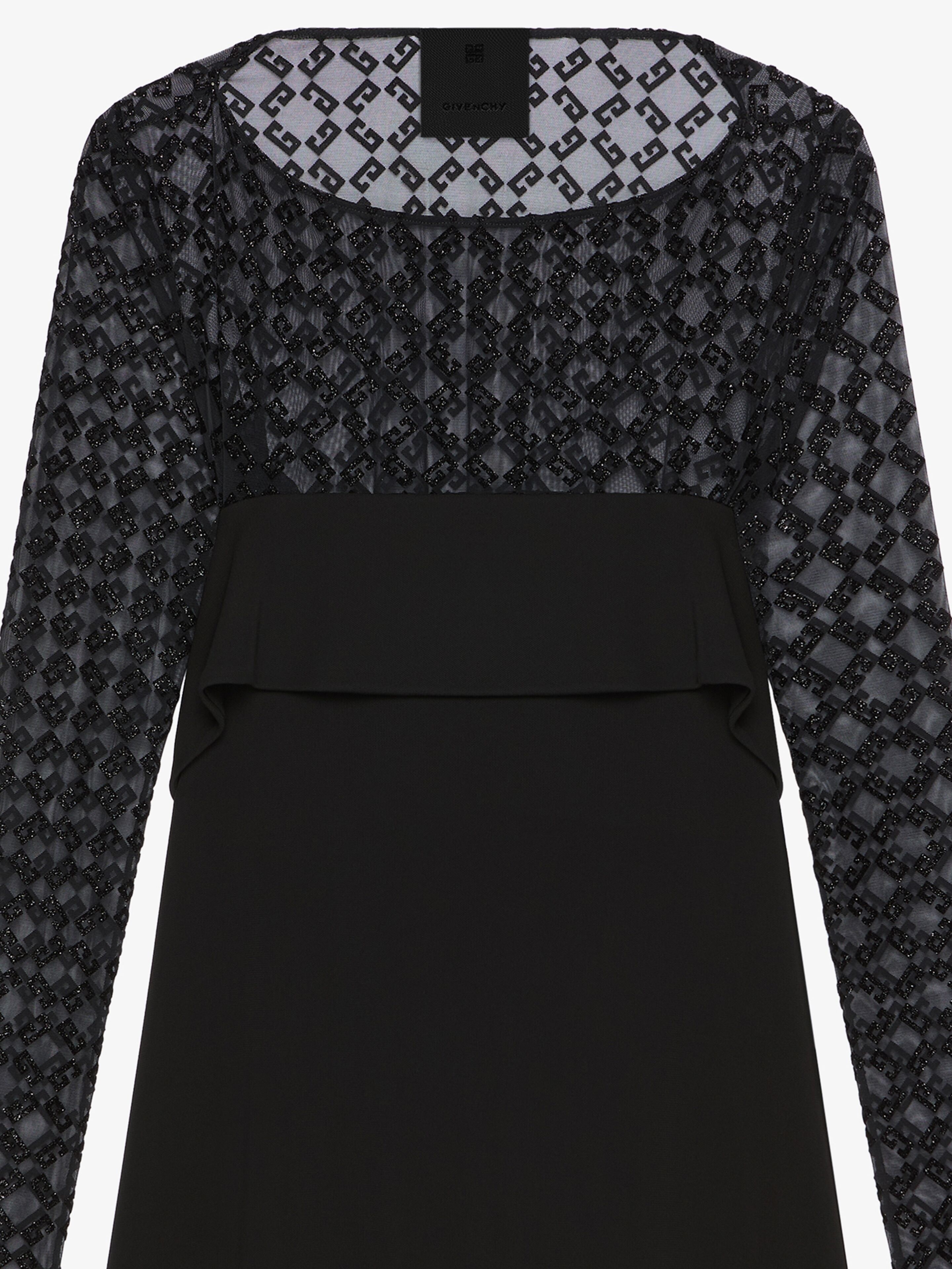 DRAPED DRESS IN JERSEY AND SHINY MONOGRAM 72 TULLE - 2