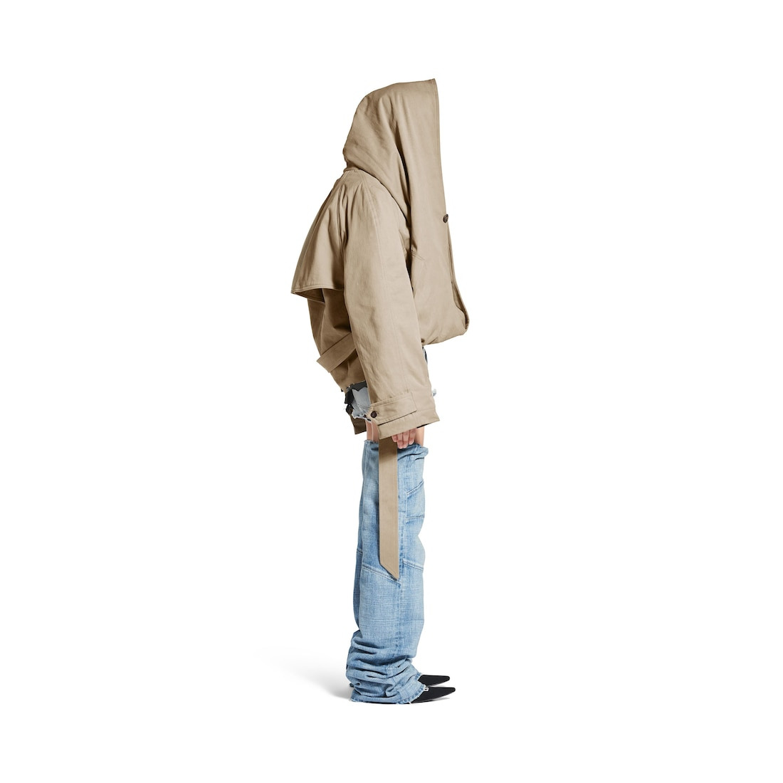 Women's Flipped Hooded Trench in Dark Beige - 3