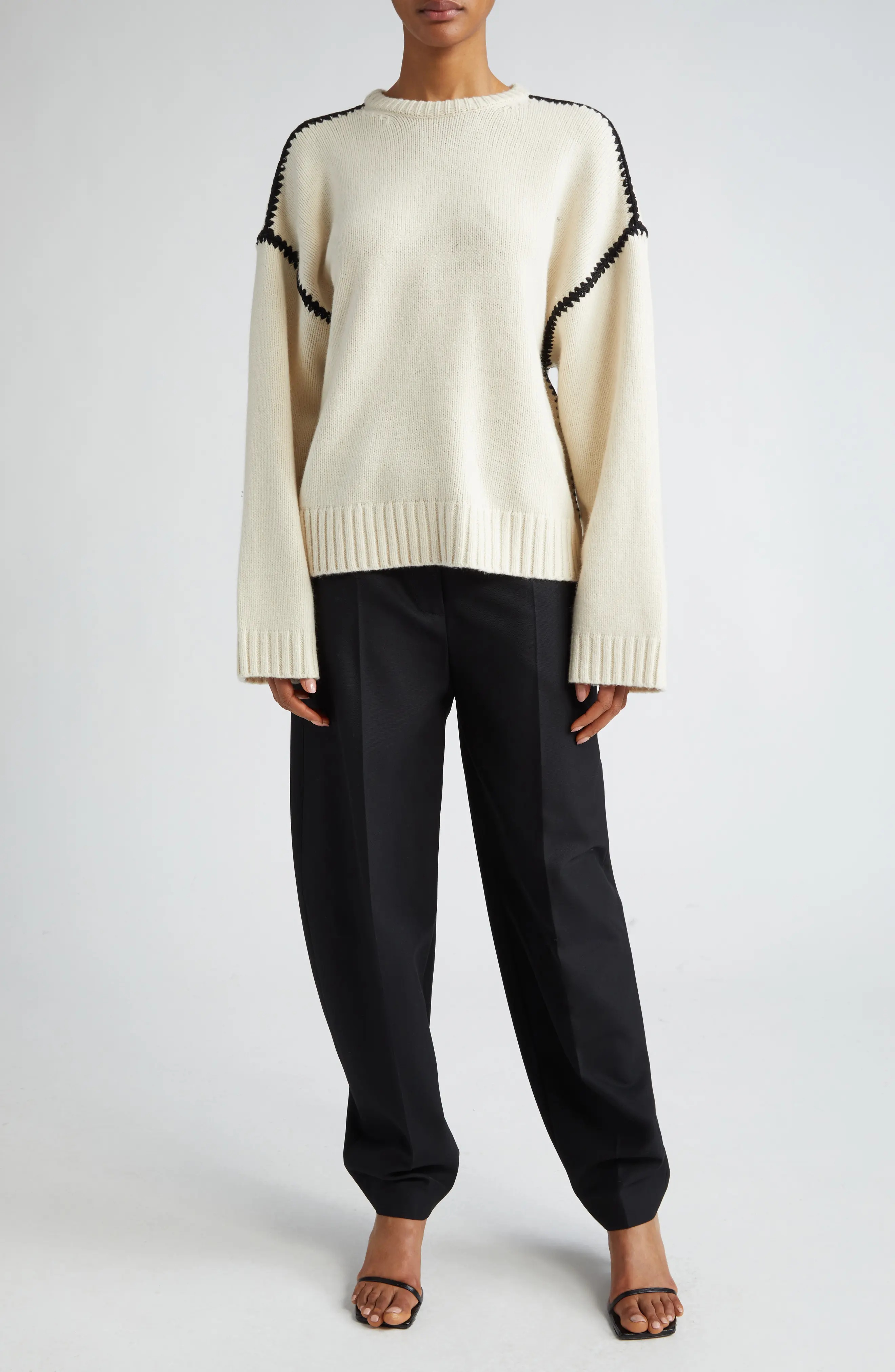 Shell Stitch Trim Wool, Cashmere & Cotton Sweater - 2