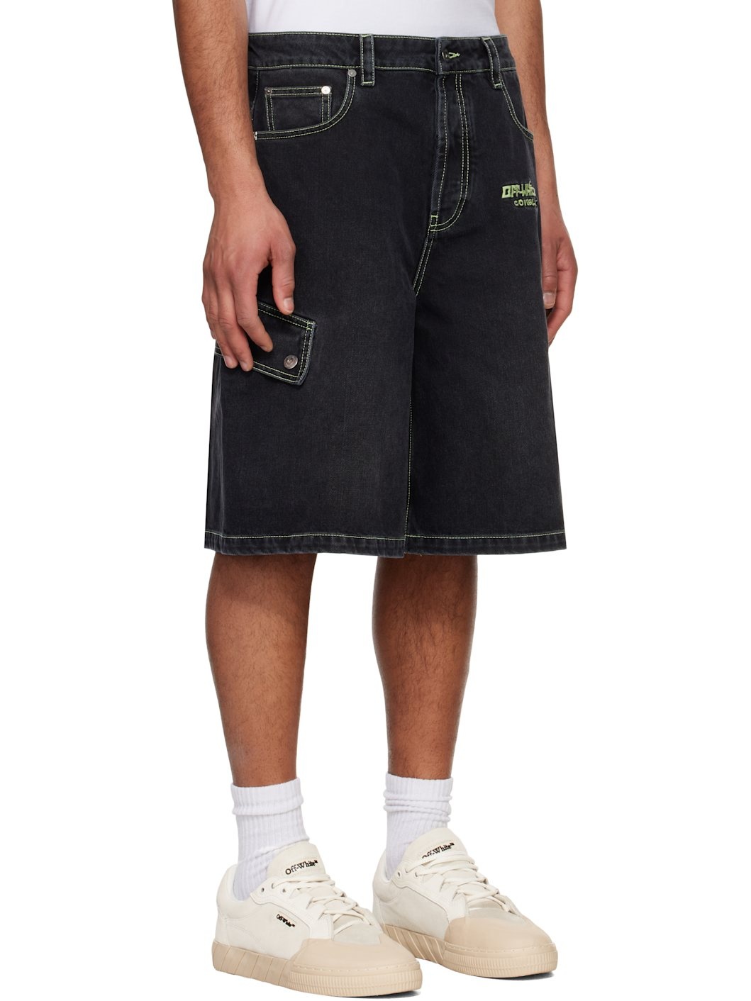 Black Safari Cargo Denim Shorts - 2