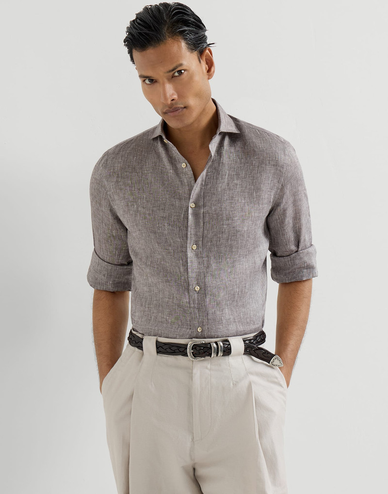 Linen easy fit shirt with spread collar 2