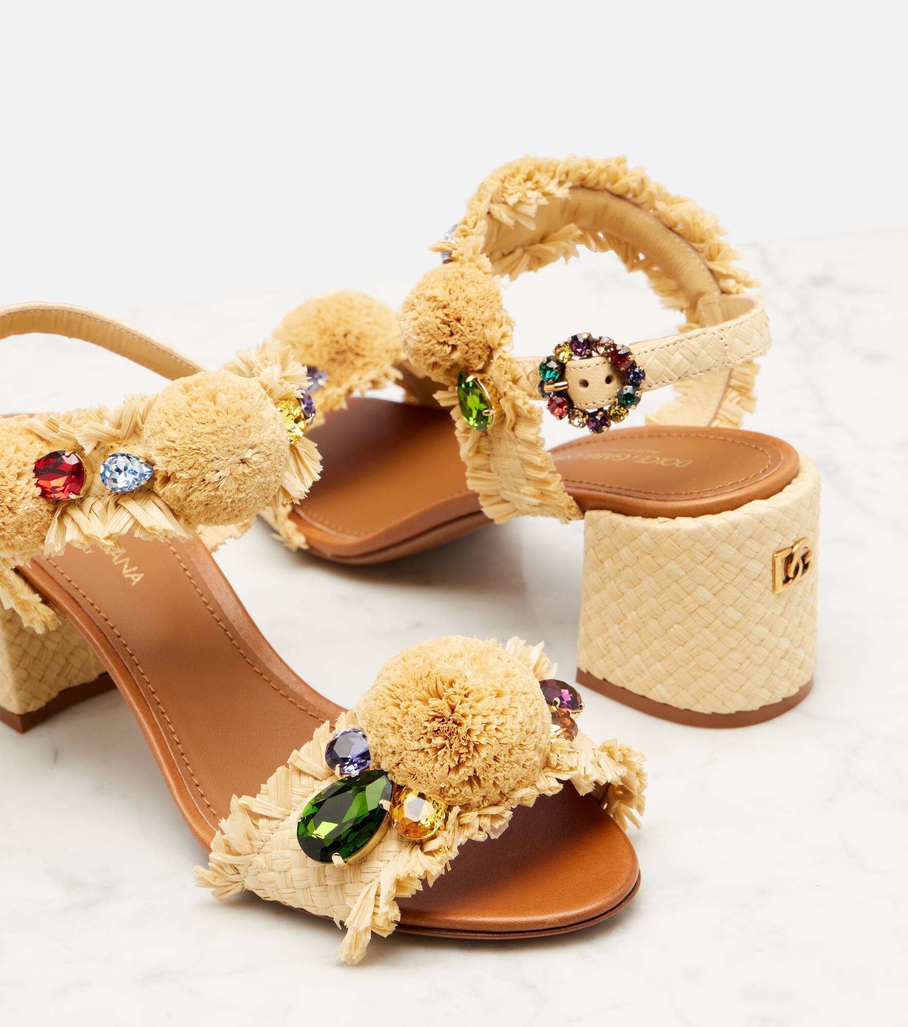 Embellished raffia-effect sandals - 5