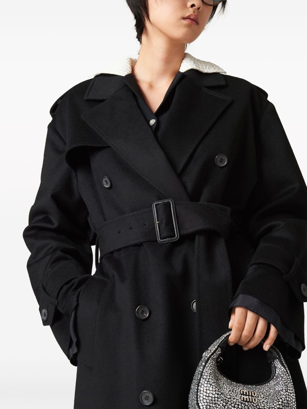 double-breasted velour trench coat - 4