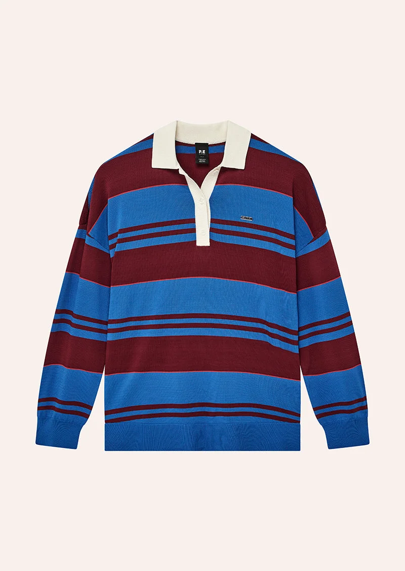 STRATA RUGBY KNIT IN PALACE BLUE STRIPE - 1