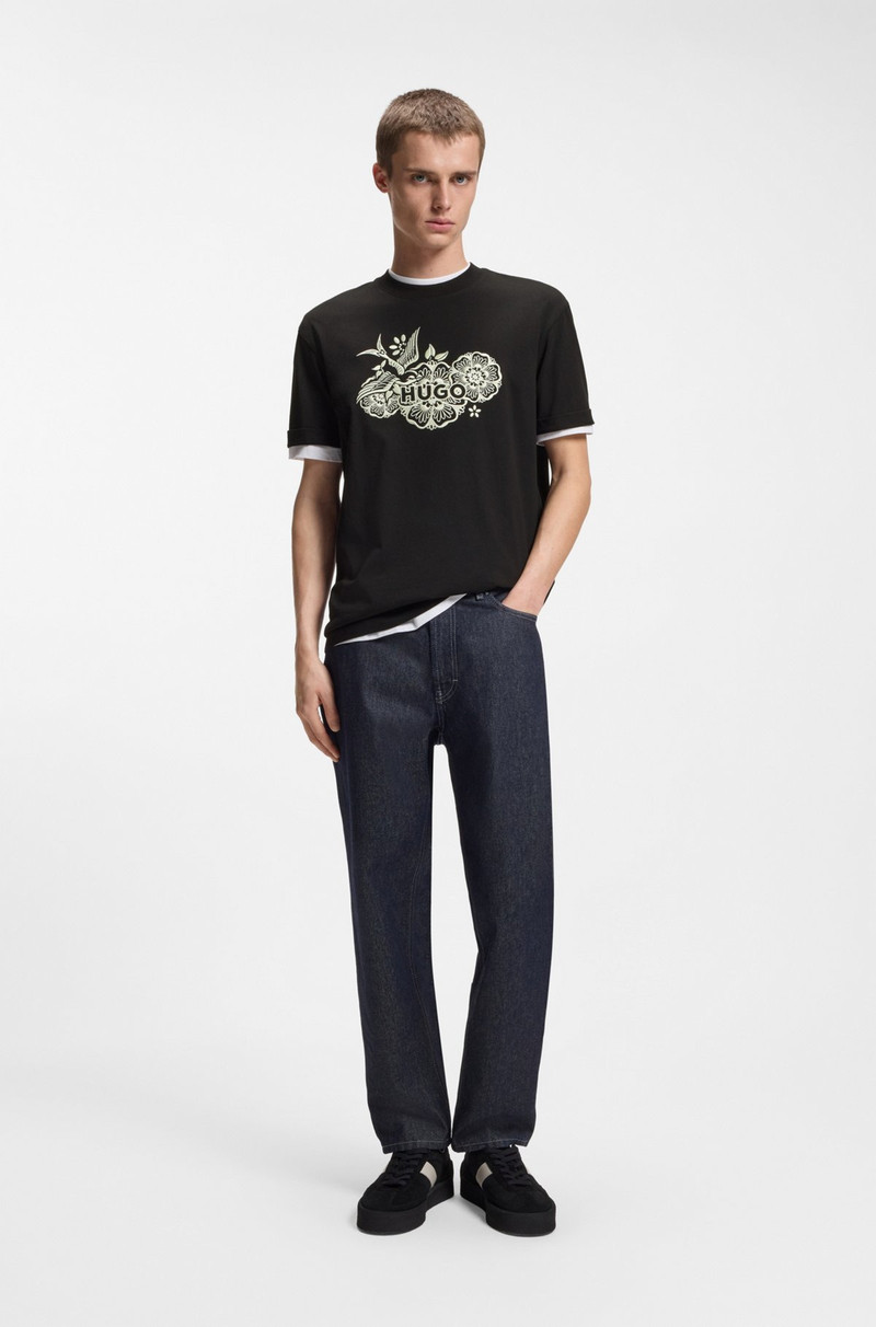 HUGO COTTON-JERSEY T-SHIRT WITH EMBROIDERED ARTWORK outlook
