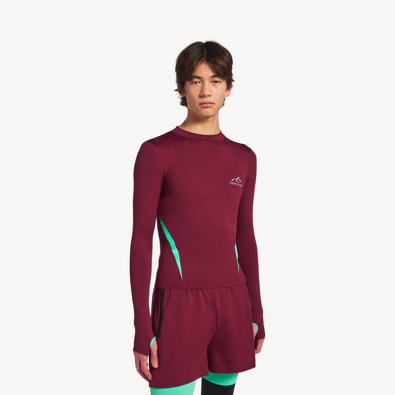 Men's Techwear Fitted Long Sleeve Top in Burgundy/aqua 5