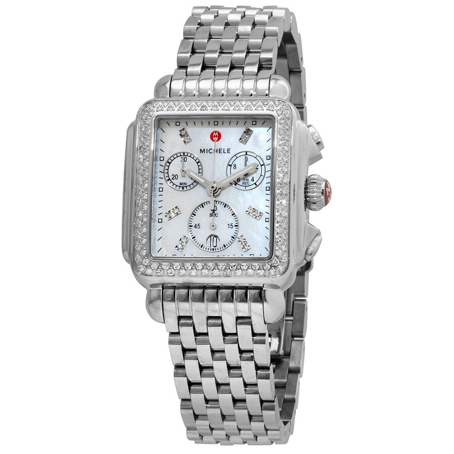 Michele - Michele Deco Chronograph Quartz Diamond White Mother of Pearl Dial Ladies Watch MWW06A000775 - 1