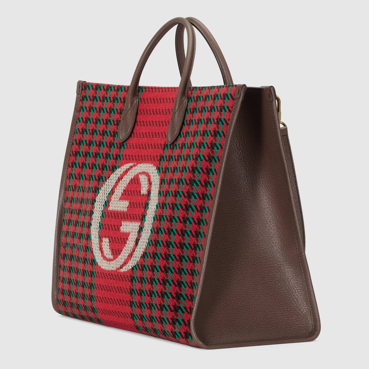 Houndstooth and stripe tote with Interlocking G - 2