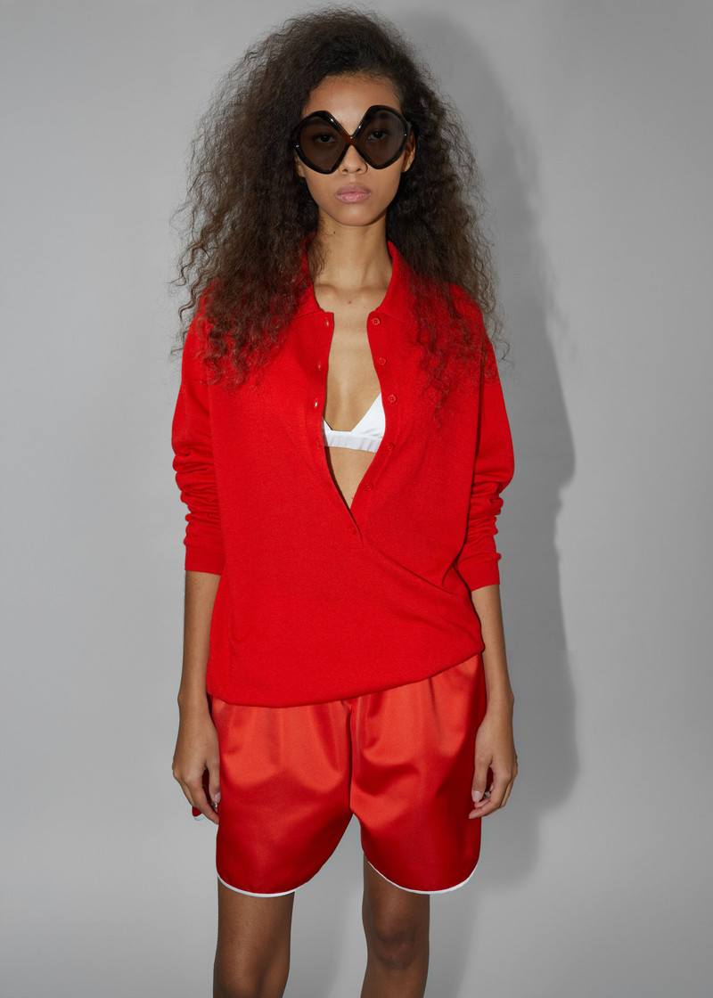 Tala Knit V-Neck Polo - Red 9