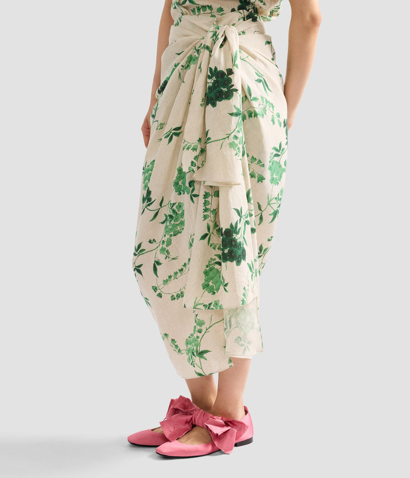 FLORAL PRINT LINEN DRAPE MIDI SKIRT 5