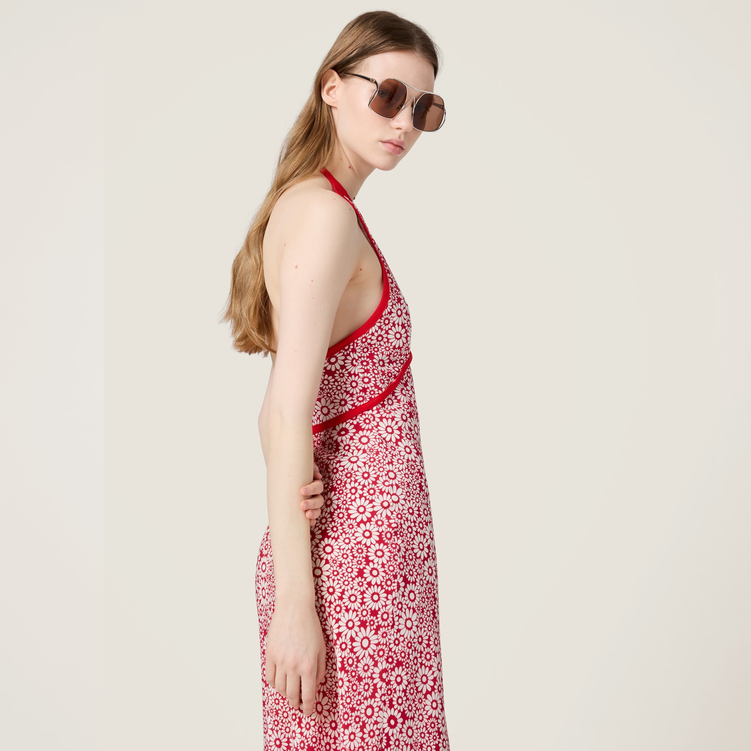 Long floral print crepe de chine dress - 4
