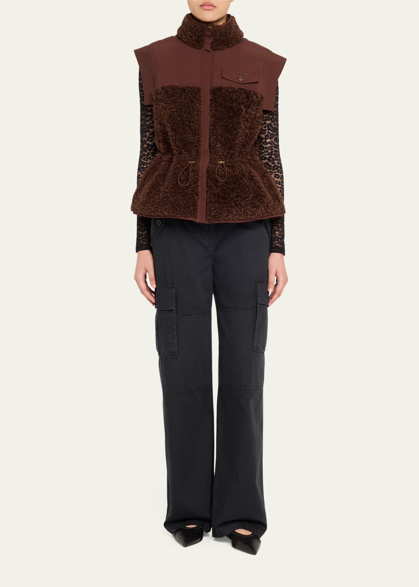 Tariet Drawstring Teddy Fleece Vest - 2