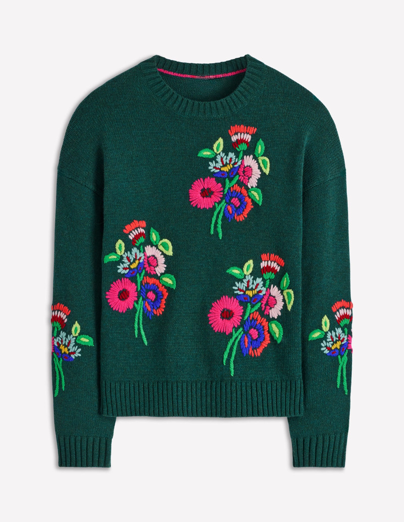 Natalie Embroidered Sweater-Emerald Night Bouquet 9