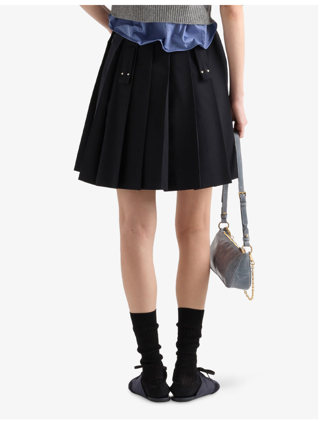 Pleated Gabardine Ring-Hardware Wool Mini Skirt - 3