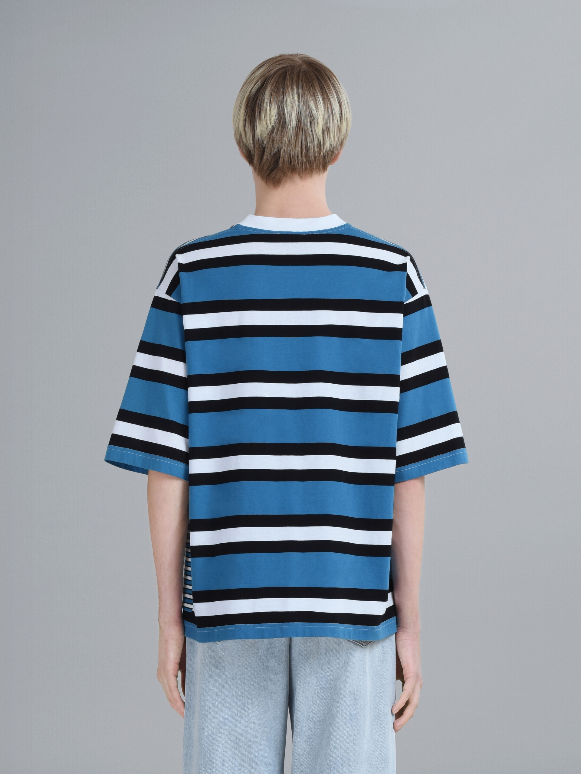 BLUE STRIPED COTTON JERSEY CREWNECK T-SHIRT - 3