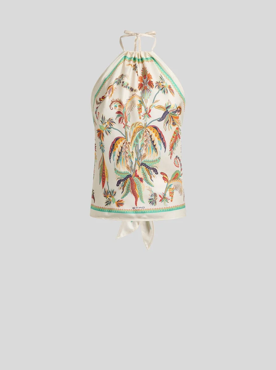 SILK TOP WITH HALTERNECK AND PAISLEY FOLIAGE MOTIF - 1