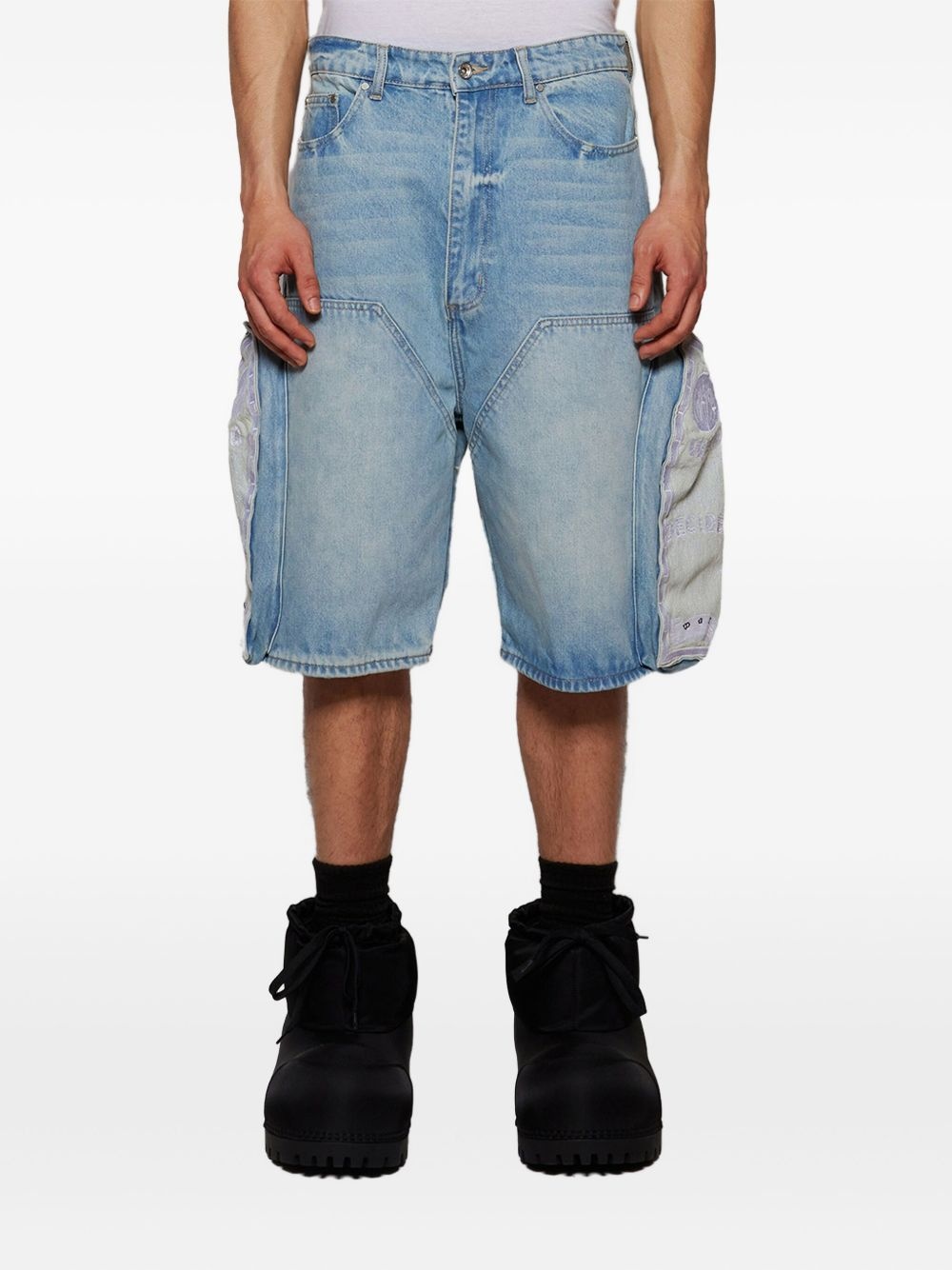 patchwork denim shorts - 3