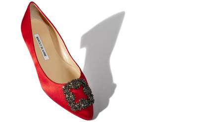 Manolo Blahnik Red Satin Jewel Buckle Flat Shoes outlook