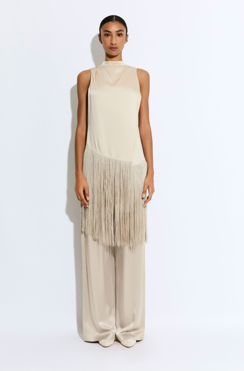 LAPOINTE Satin Cowl Neck Fringe Top outlook