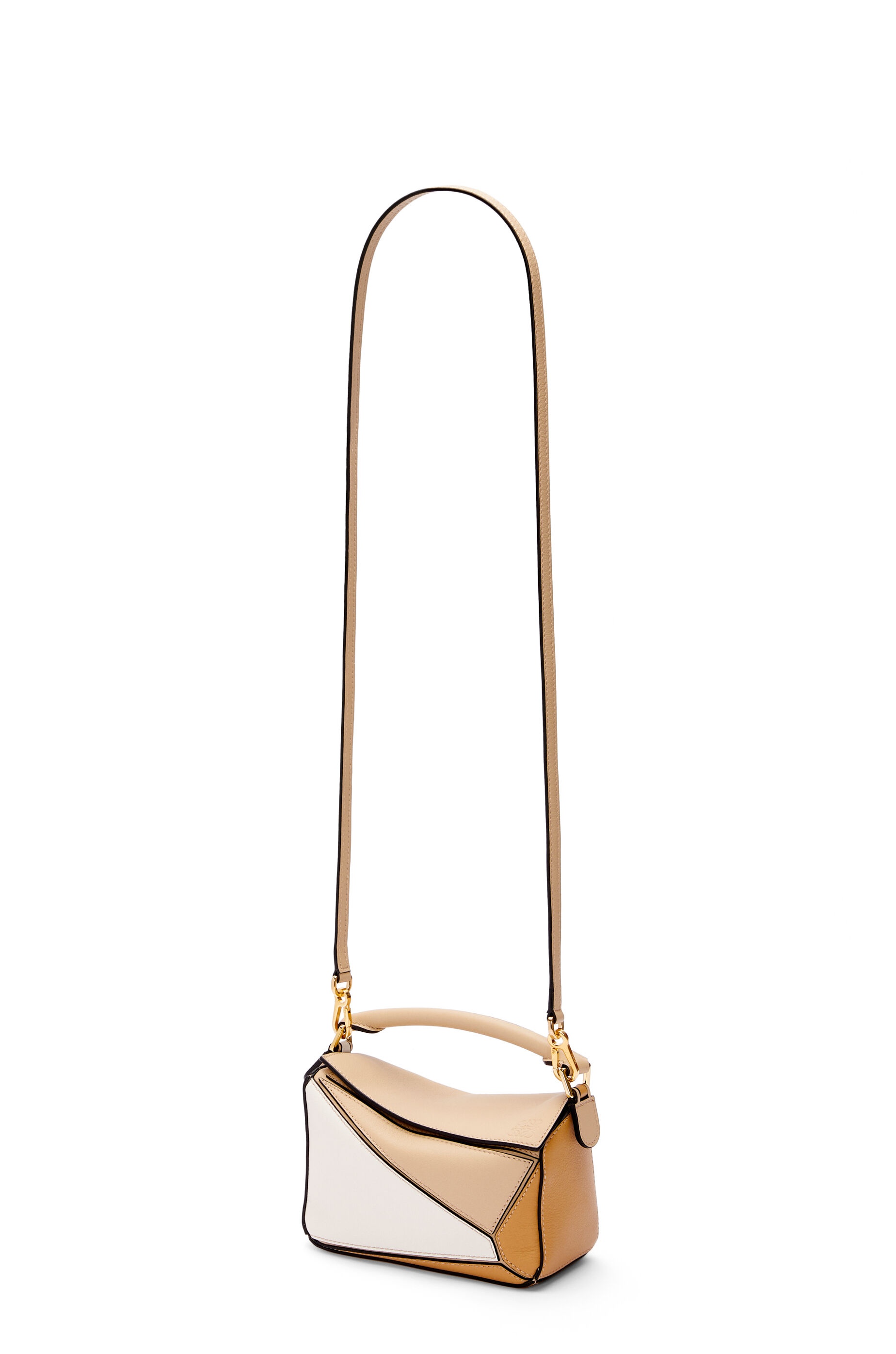 Loewe Mini Puzzle Bag In Classic Calfskin In Dusty Beige/soft White in  Metallic