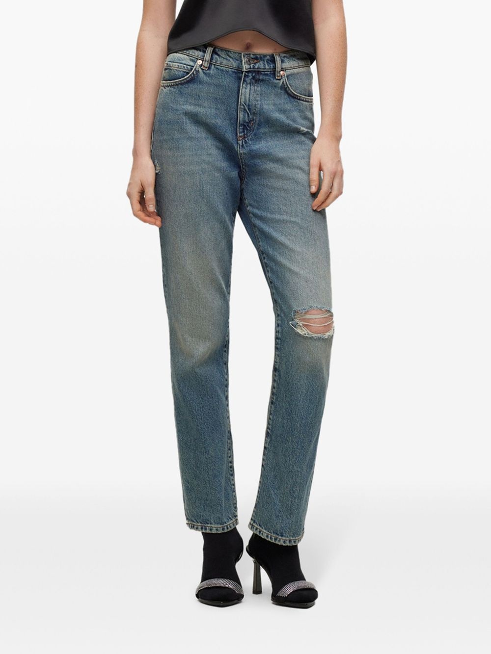 logo-patch cotton tapered jeans - 3