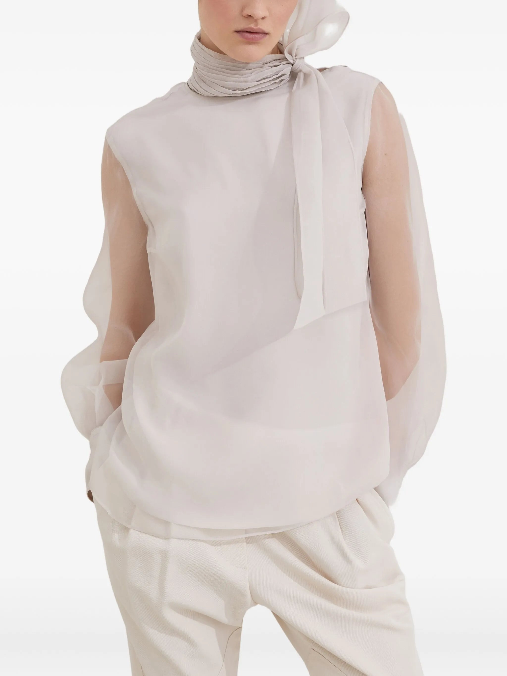 Brunello Cucinelli Pussybow Silk Blouse - 2