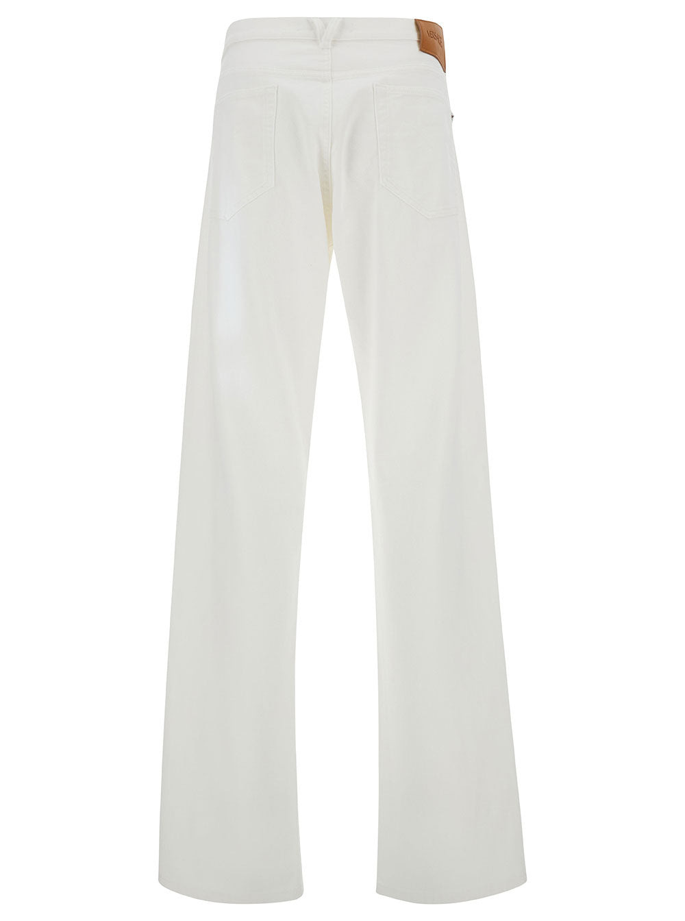 Versace Men White Five-Pocket Jeans With Logo Patch In Cotton Denim Man - 2