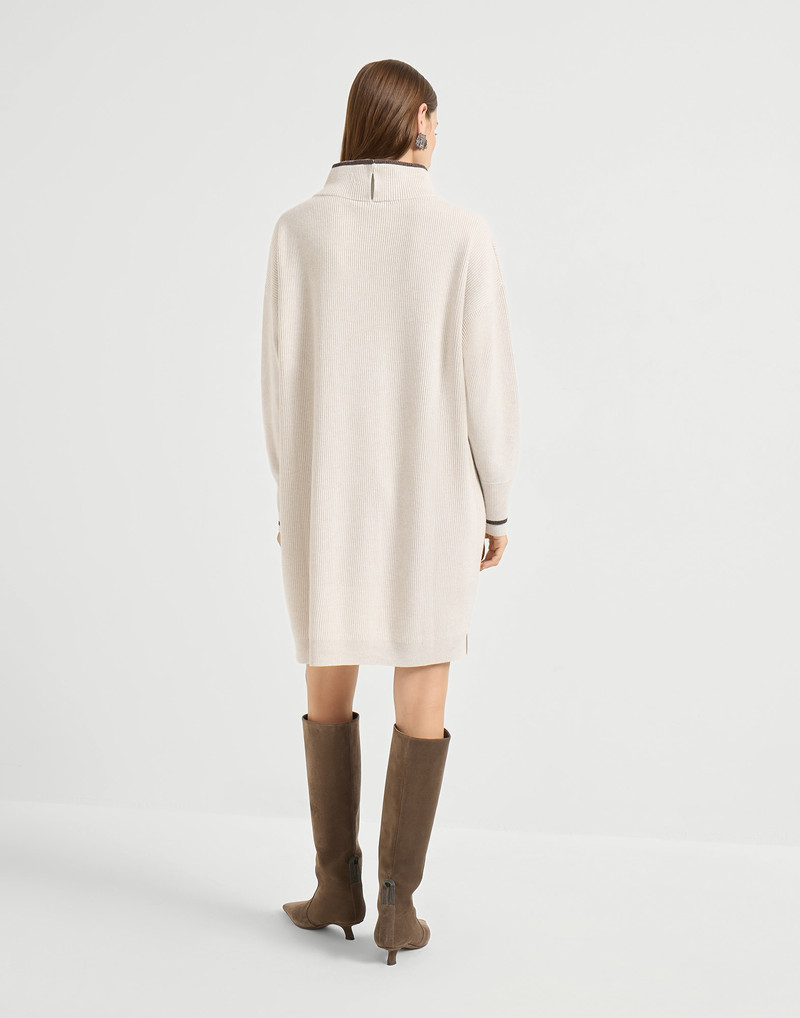 Brunello Cucinelli Virgin wool, cashmere and silk English rib dress with shiny contrast trims outlook