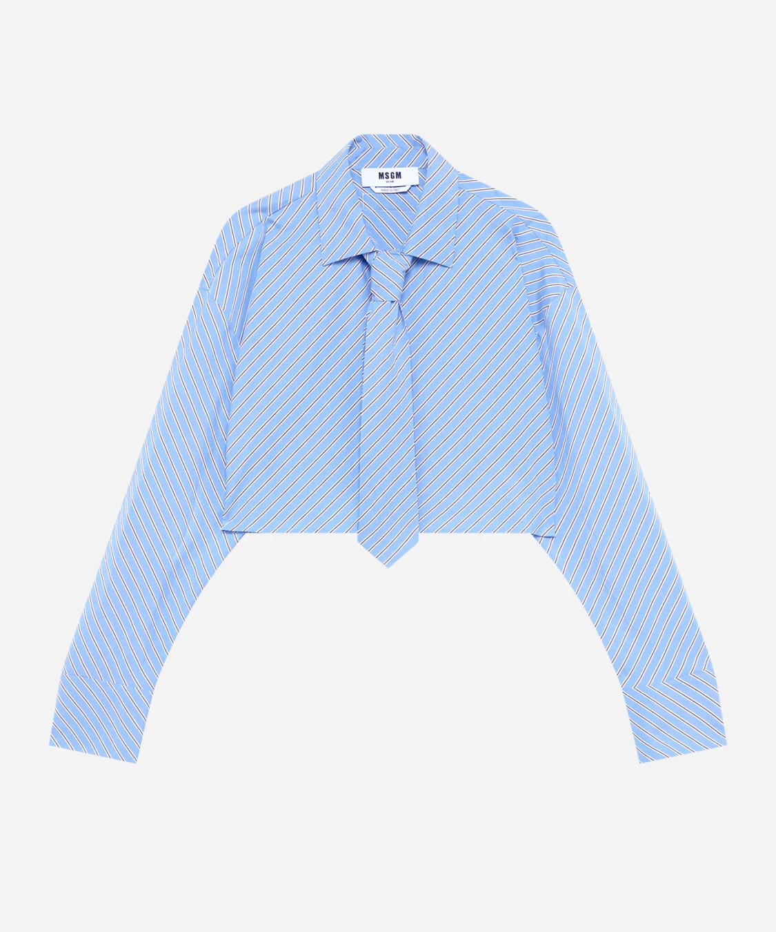 Striped poplin cropped shirt with tie - 1