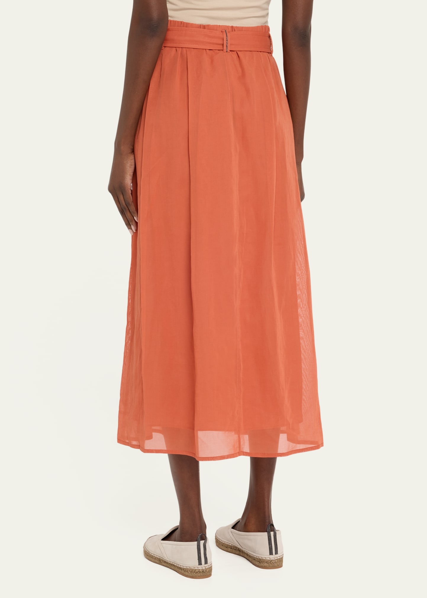 Belted Cotton Gauze Midi Skirt - 3