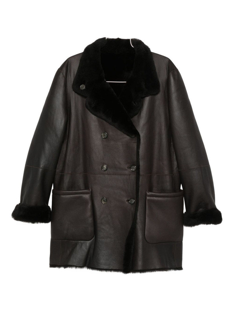 double-breasted shearling coat 1
