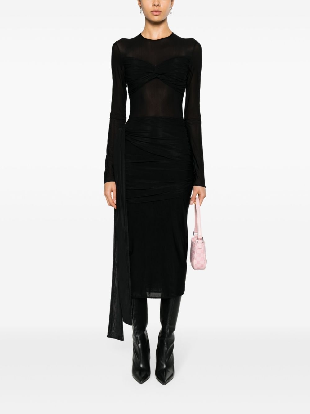 draped-detail midi dress - 2