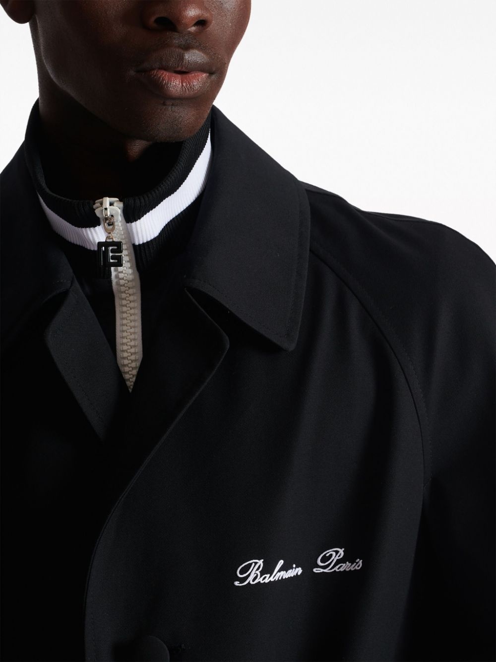logo-embroidered single-breasted coat - 7
