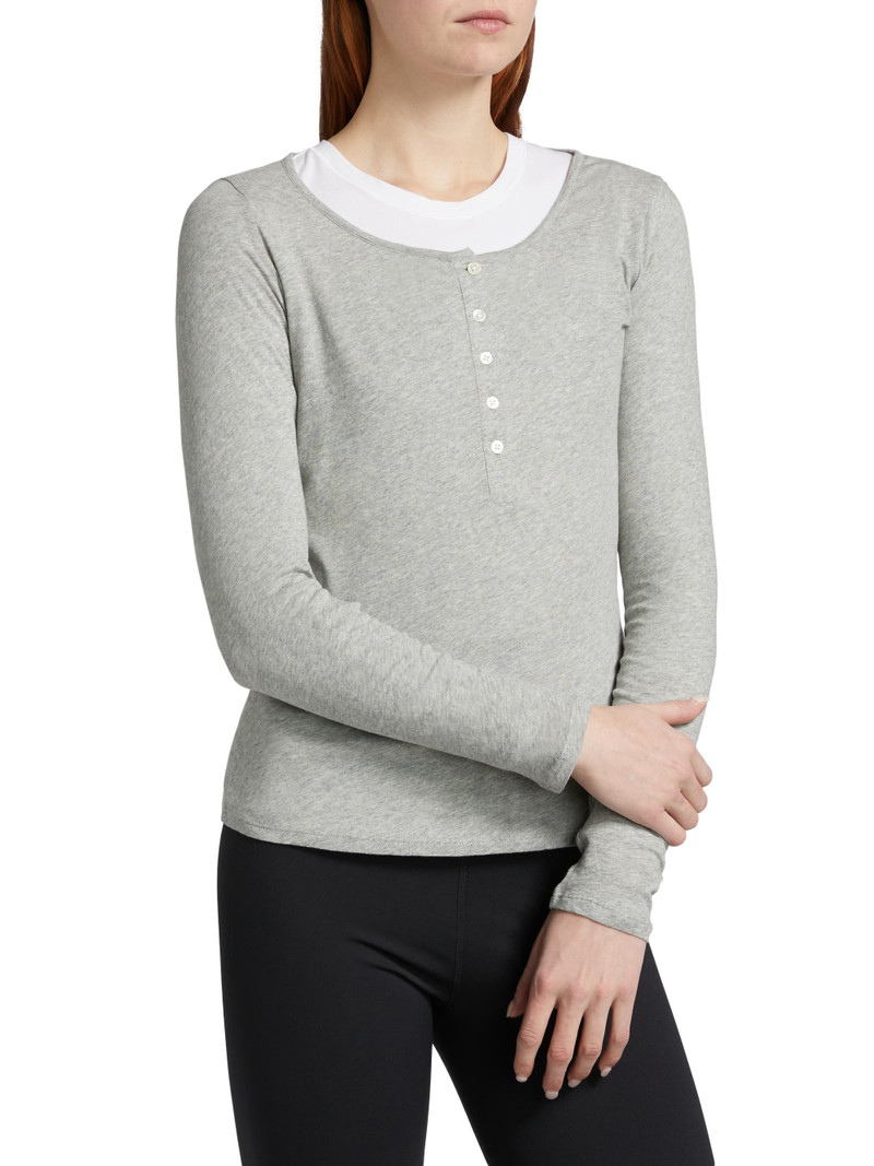 Women's Long & Lean Henley Shirt - Heather Grey 4