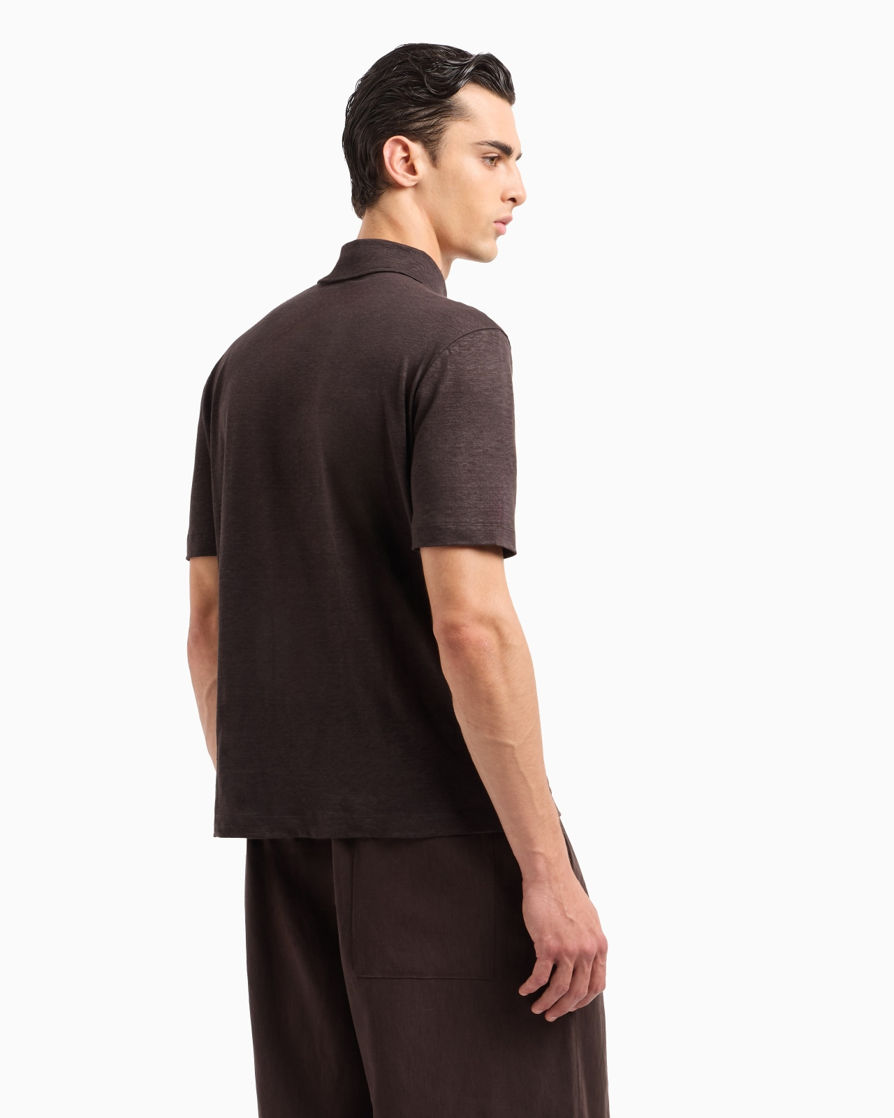 Short-sleeved polo shirt in pure linen jersey - 3