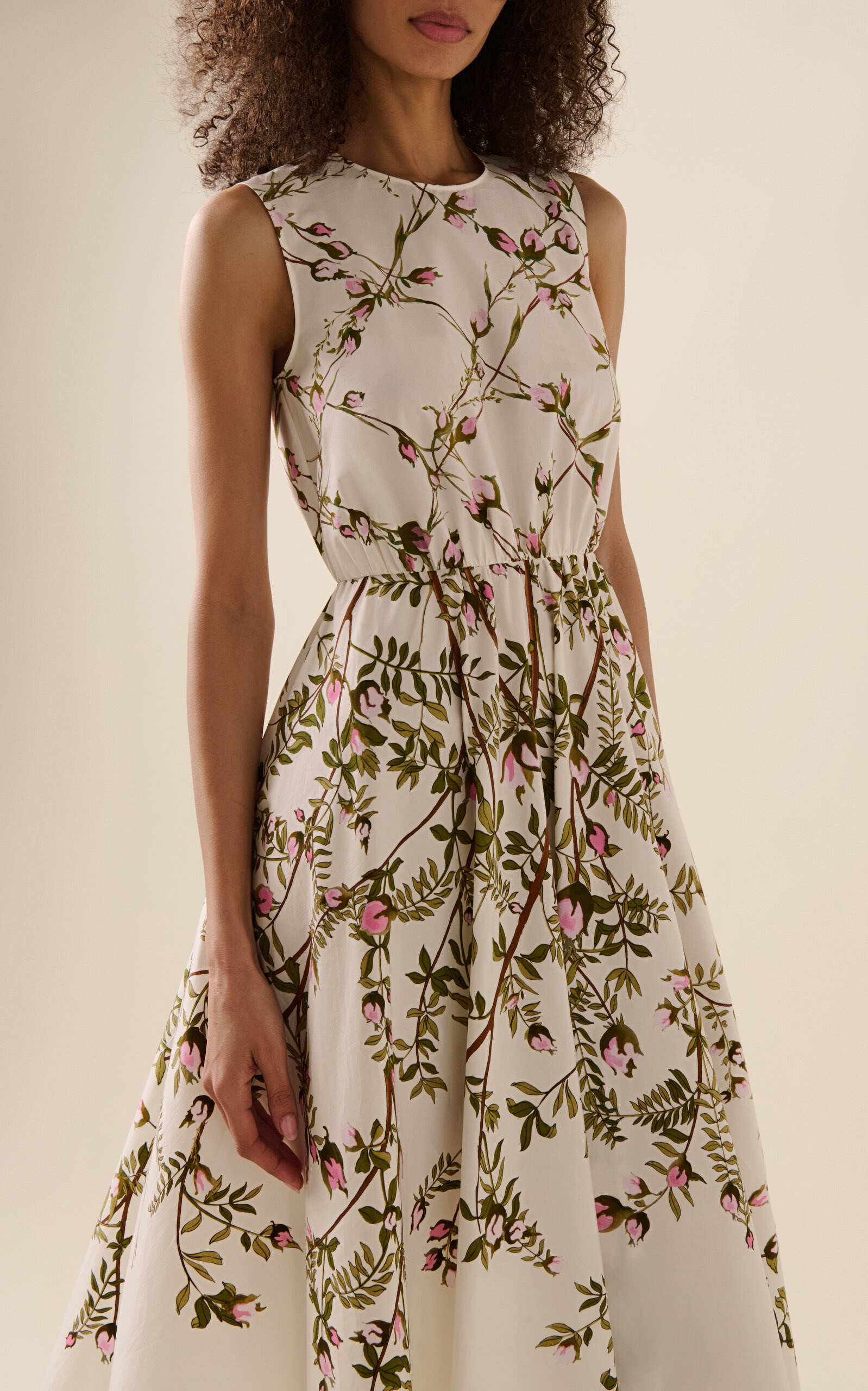 Sleeveless Printed Popeline Midi Dress ivory - 3