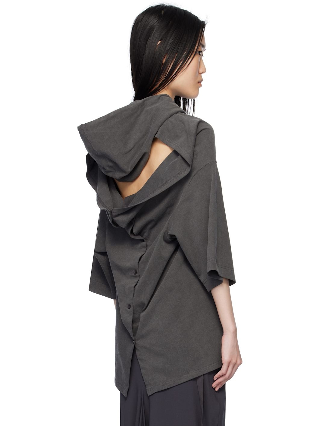 Gray Square Half Sleeve Hoodie - 3