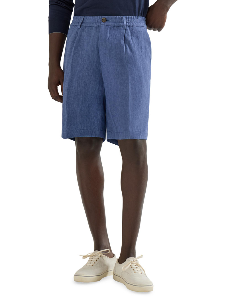 Men's Lightweight Délavé Linen Bermuda Shorts with Elasticated Waistband - Denim 4