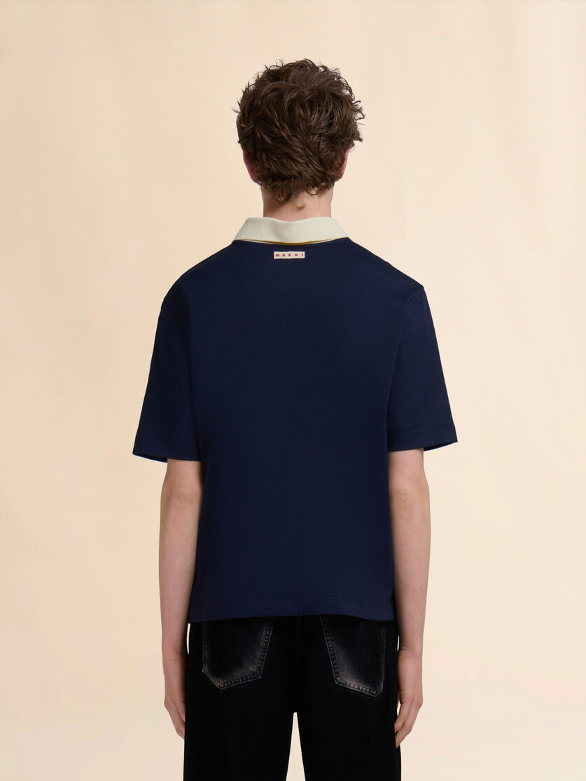 BLUE ORGANIC COTTON POLO SHIRT WITH STRIPED FRONT - 3