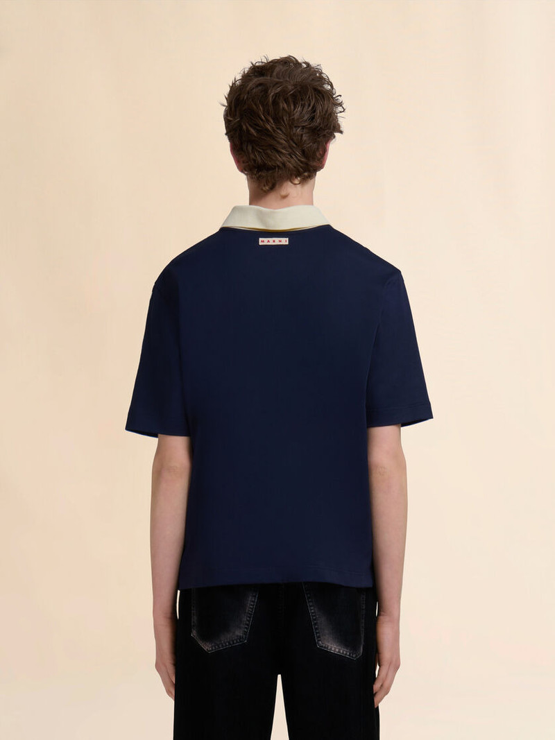 BLUE ORGANIC COTTON POLO SHIRT WITH STRIPED FRONT 3