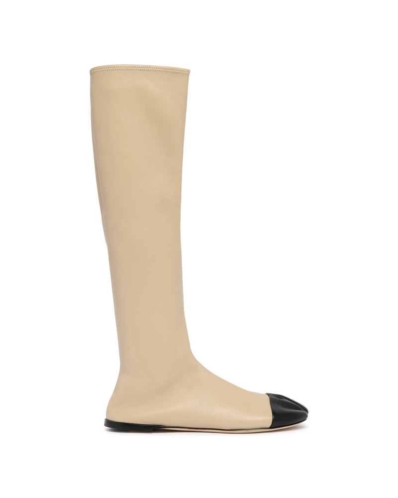 CHRISTEN Beige Leather Tabi Boots outlook