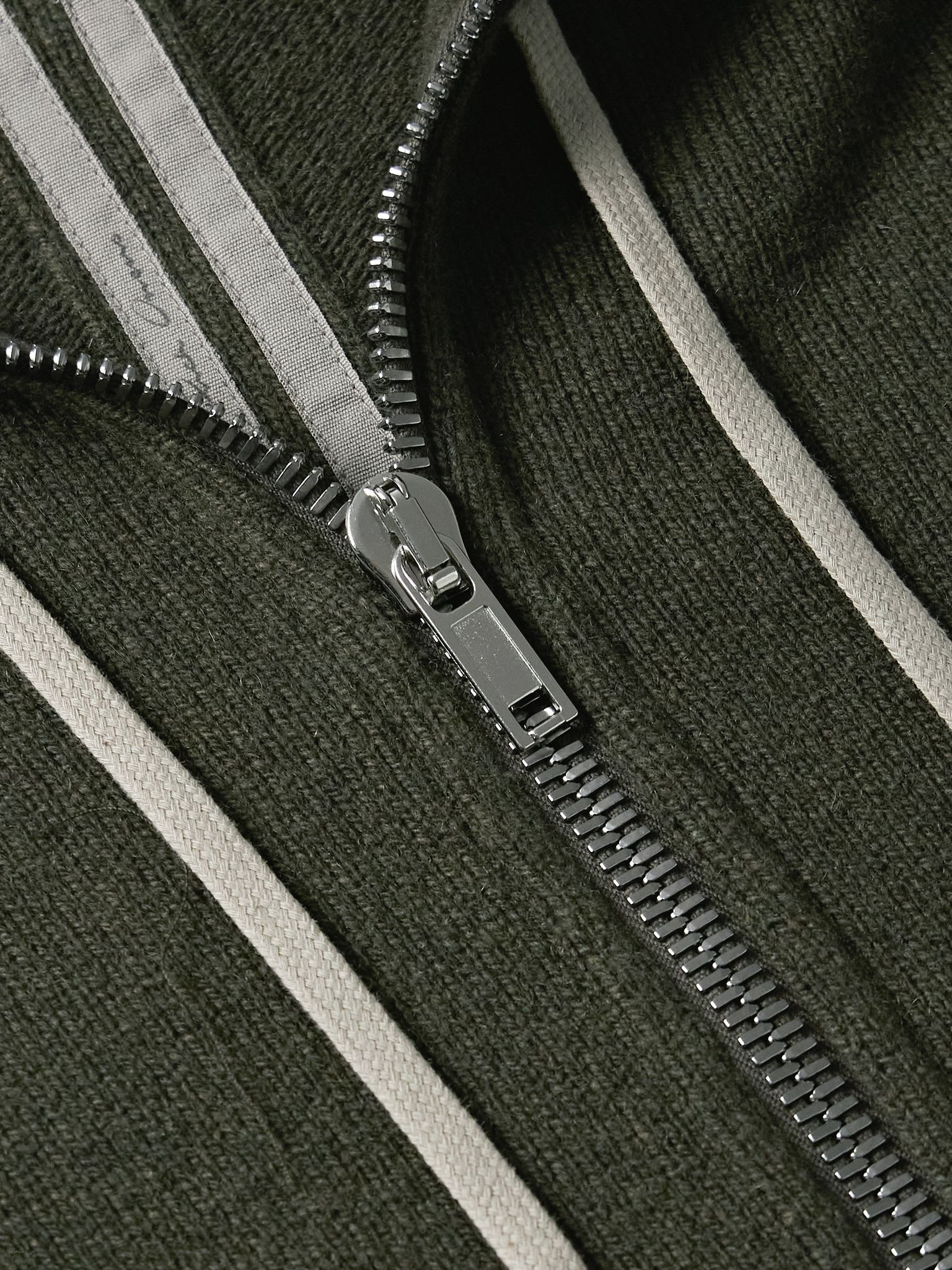 Boiled Cashmere and Wool-Blend Zip-Up Hoodie Green - 4