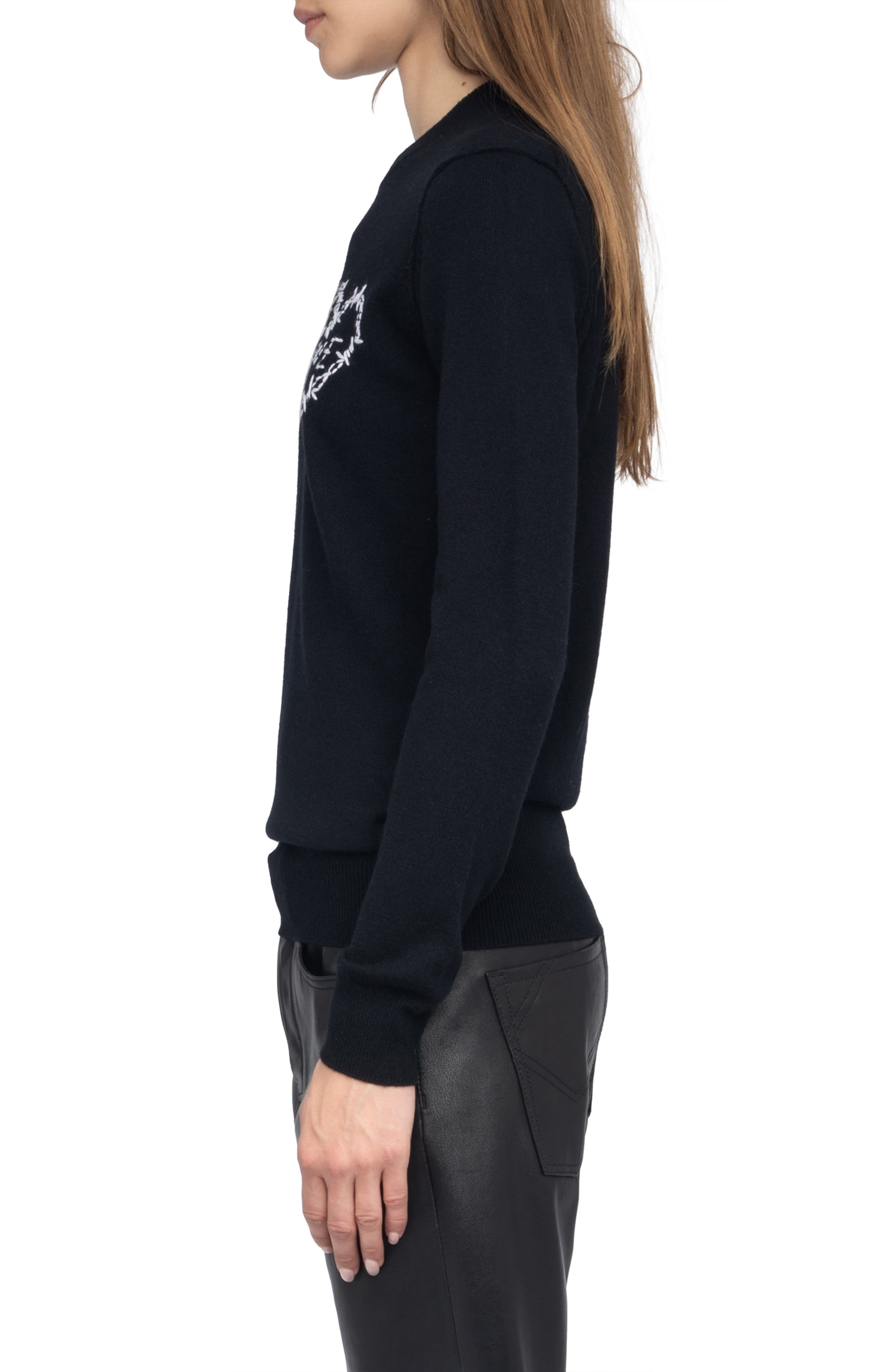 Zadig & Voltaire Kendy Heart Wool & Cashmere Sweater in Black at Nordstrom - 3