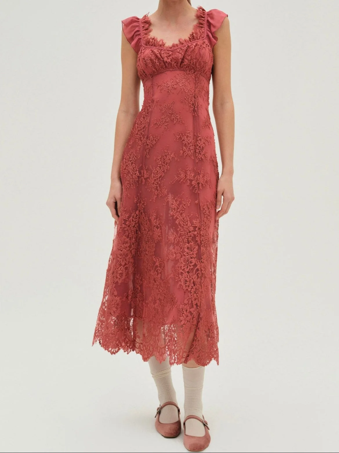 For Love & Lemons Holiday Lace Midi Dress - CD3547-HO24-MAUVE