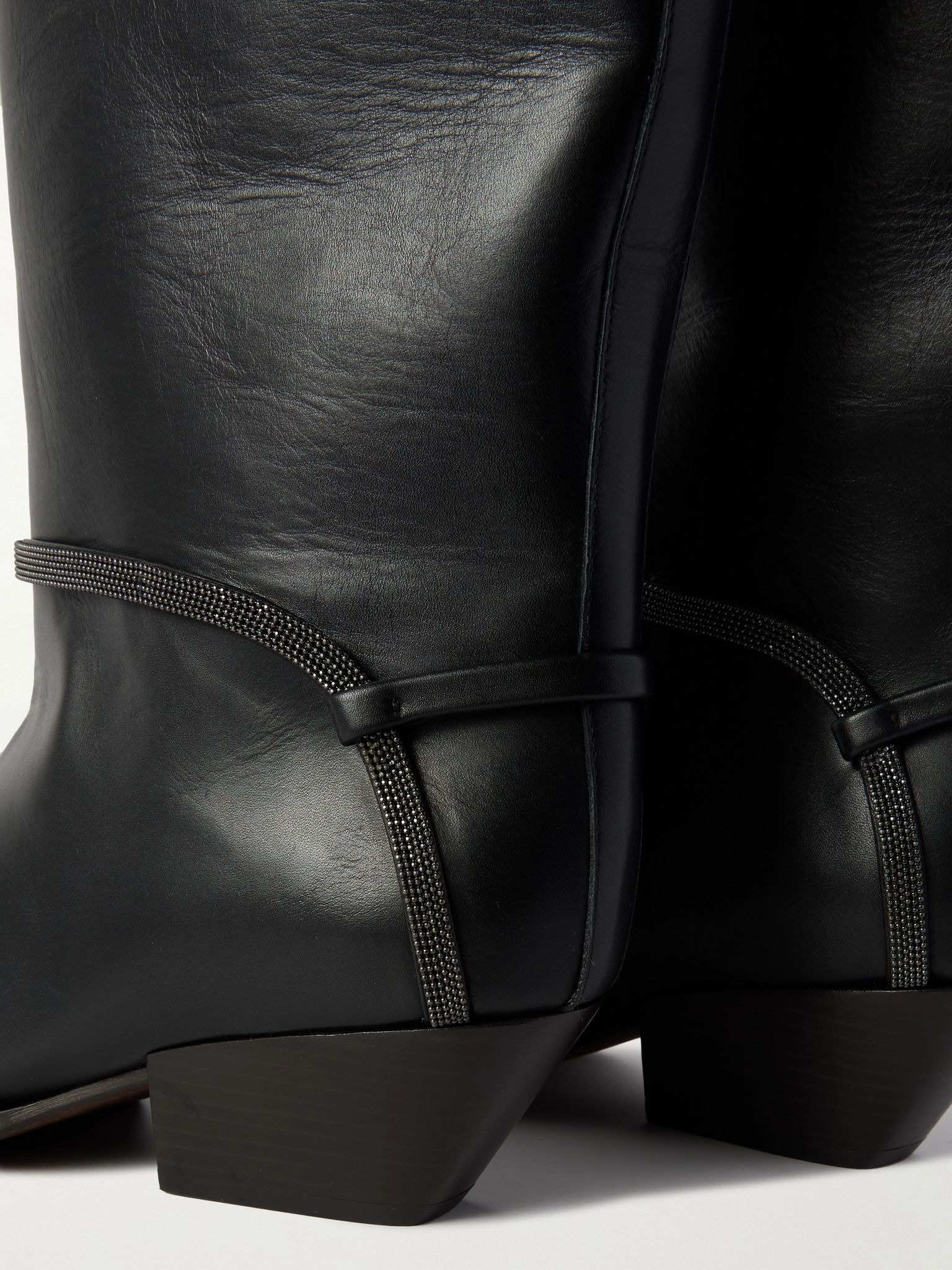 Bead-embellished leather knee boots Black - 4