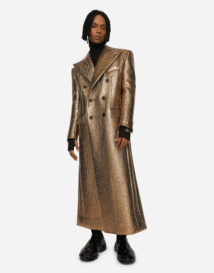 Double-breasted foiled fabric coat - 5