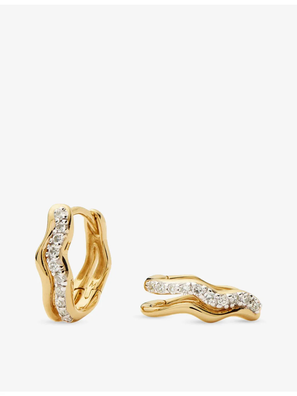 Molten Snow Double Mini 9ct Solid Yellow Gold And Lab Grown Diamond Hoop Earrings - 1