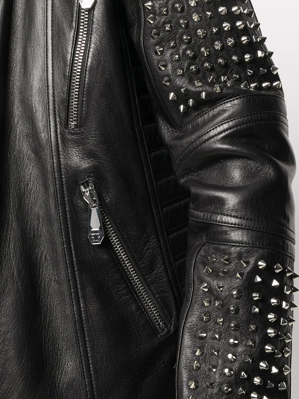 zipped studded biker jacket - 5