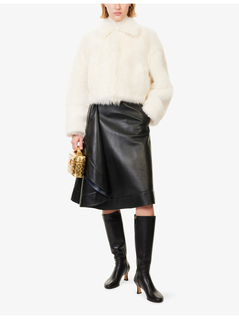 Bottega Veneta Panels Flared Leather Midi Skirt outlook