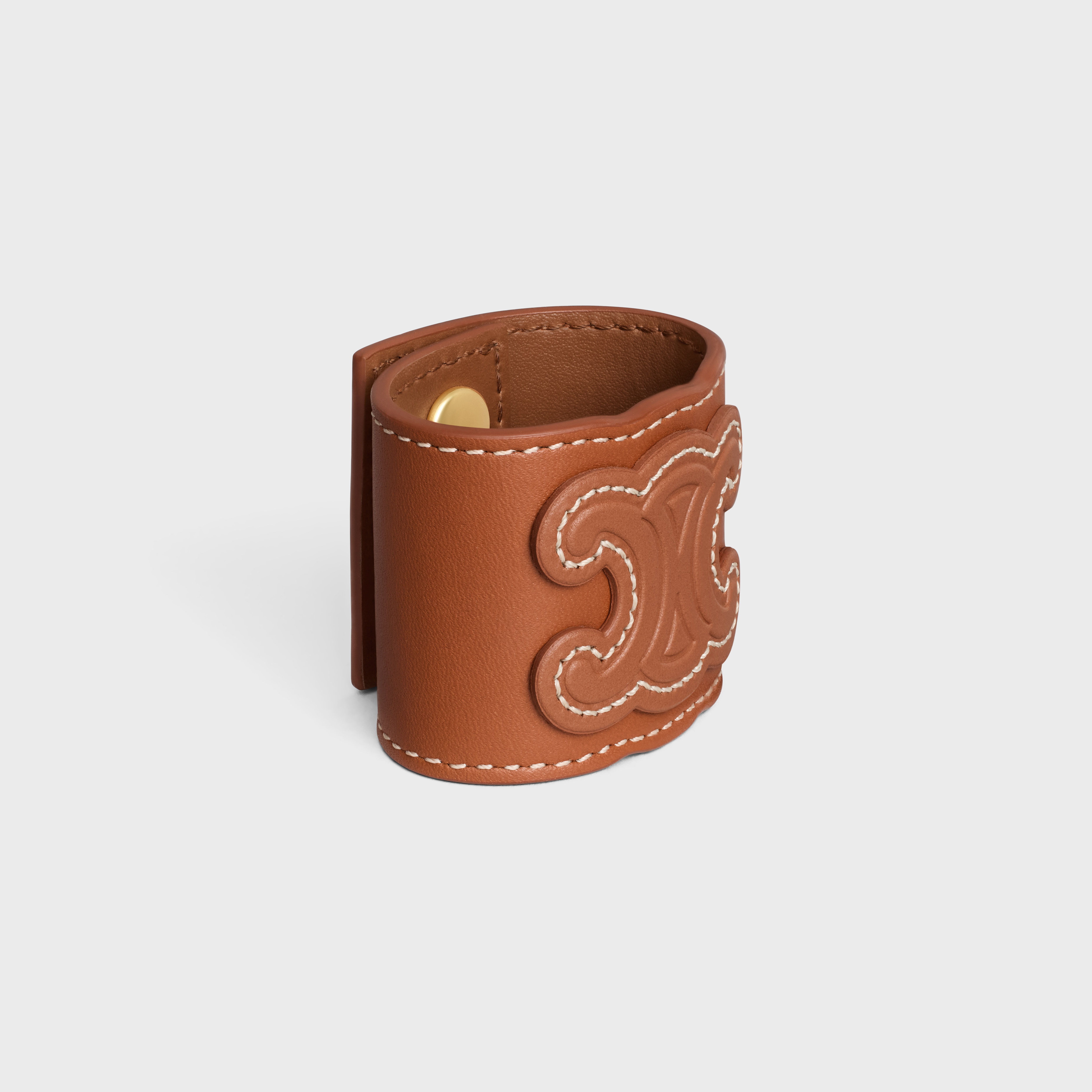 Triomphe Hair Cuff in Calfskin and Brass with Gold Finish - 2
